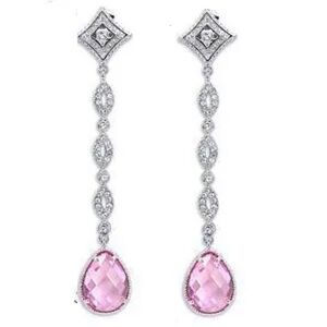 22ct Pink Pave Cz Silver Chandelier Long Drop Dangle Earrings